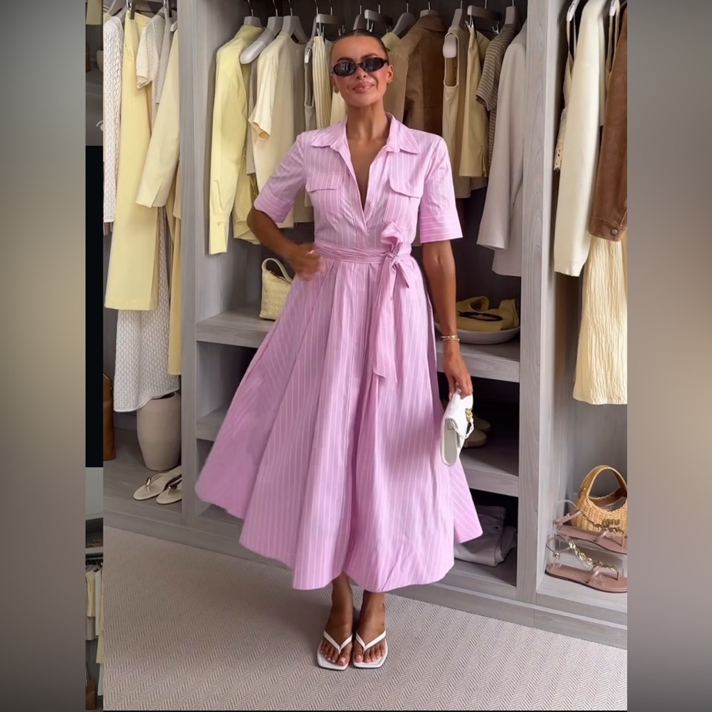 Zara Poplin Shirt Dress ZW Collection Pink Medium